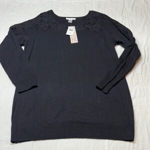 Motherhood Maternity Plus Size Black Lace Yoke Long Sleeve Tunic Top 2X NWT